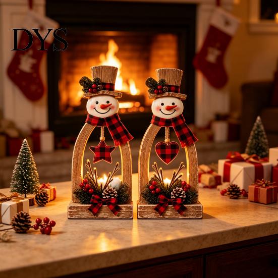 Handcrafted Wood Snowmen 2Pcs Rustic Wooden Snowman Tabletop Decor, Vintage Christmas Farmhouse Decorations Figurine, Holiday Centerpiece for