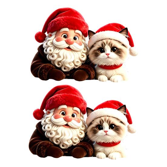 Reusable PVC Window Film Christmas Santa Claus & Cat Static Clings, Waterproof Glass Stickers, Holiday Stickers Decorative Decals for Home Doors Store