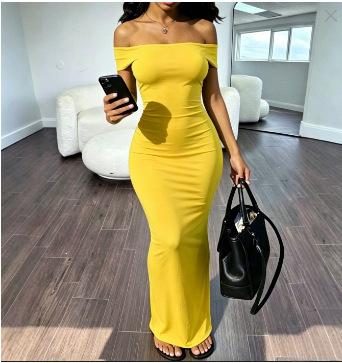 Summer fashion slim fit solid color one-word neck sleeveless off-the-shoulder waist sexy hip-wrapped pure desire dress