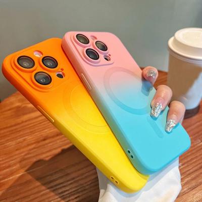 Luxus für Magsafe Gradient Silikon Mehrfarbige stoßfeste Handyhülle für iPhone 15 14 13 12 11 Pro Max Wireless Charging Cover