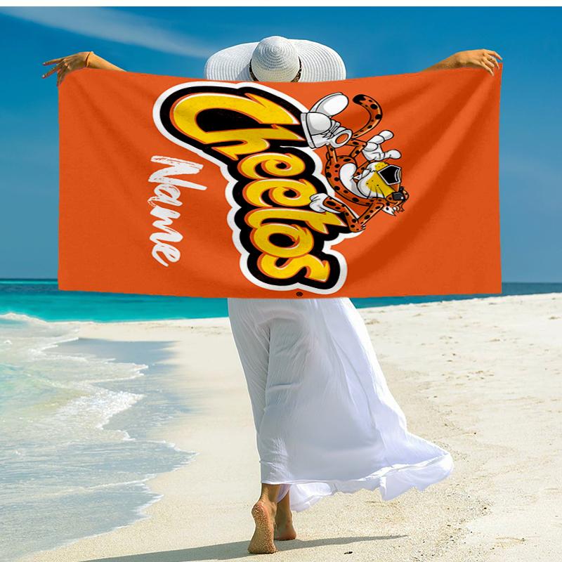 Custom Name Ultra-Soft Beach Towel with Cheetos Theme,Ideal for Pool - Camping, Diving - Perfect Travel Essential, Vibrant Beach Towel.
