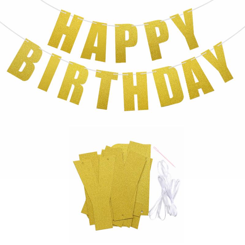 Gold Glitter Happy Birthday Laser Cut Banner with Pearlescent Paper Letters