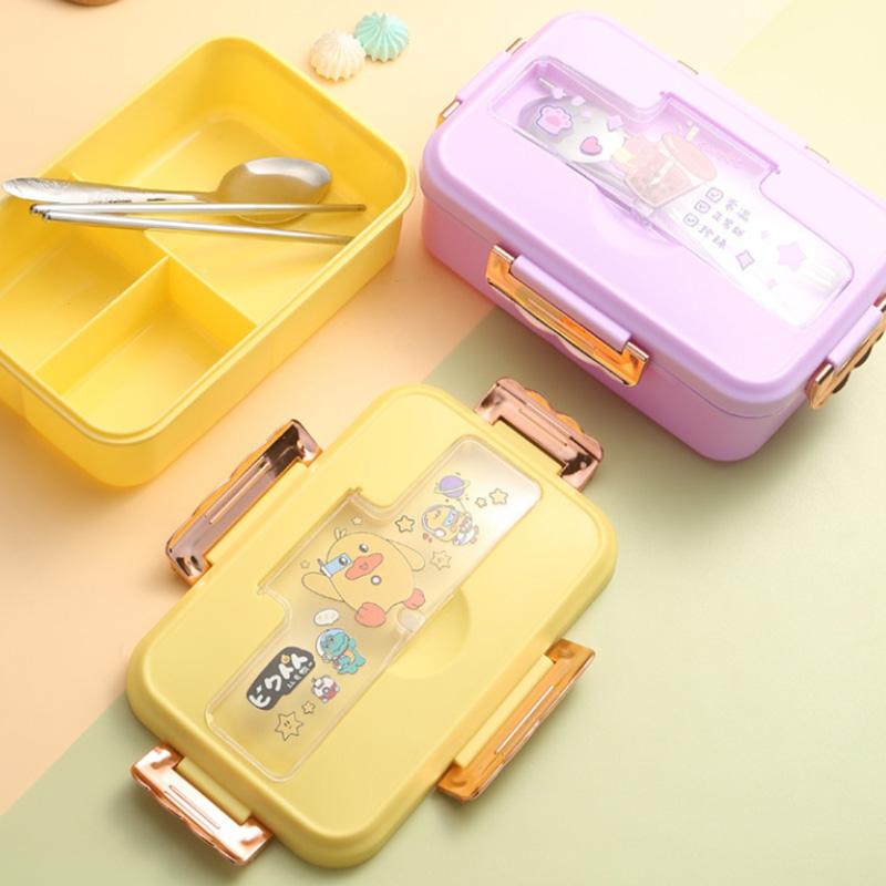 Compartment Bento Lunch Box for Kids Girls Cartoon pattern Portable Students Bento Box with Fork Spoon Sandwich Snack Food Box