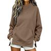 Women's High Neck Side Slit Sweatshirt Lightweight Loose Fit Long Sleeve Pullover for Fall