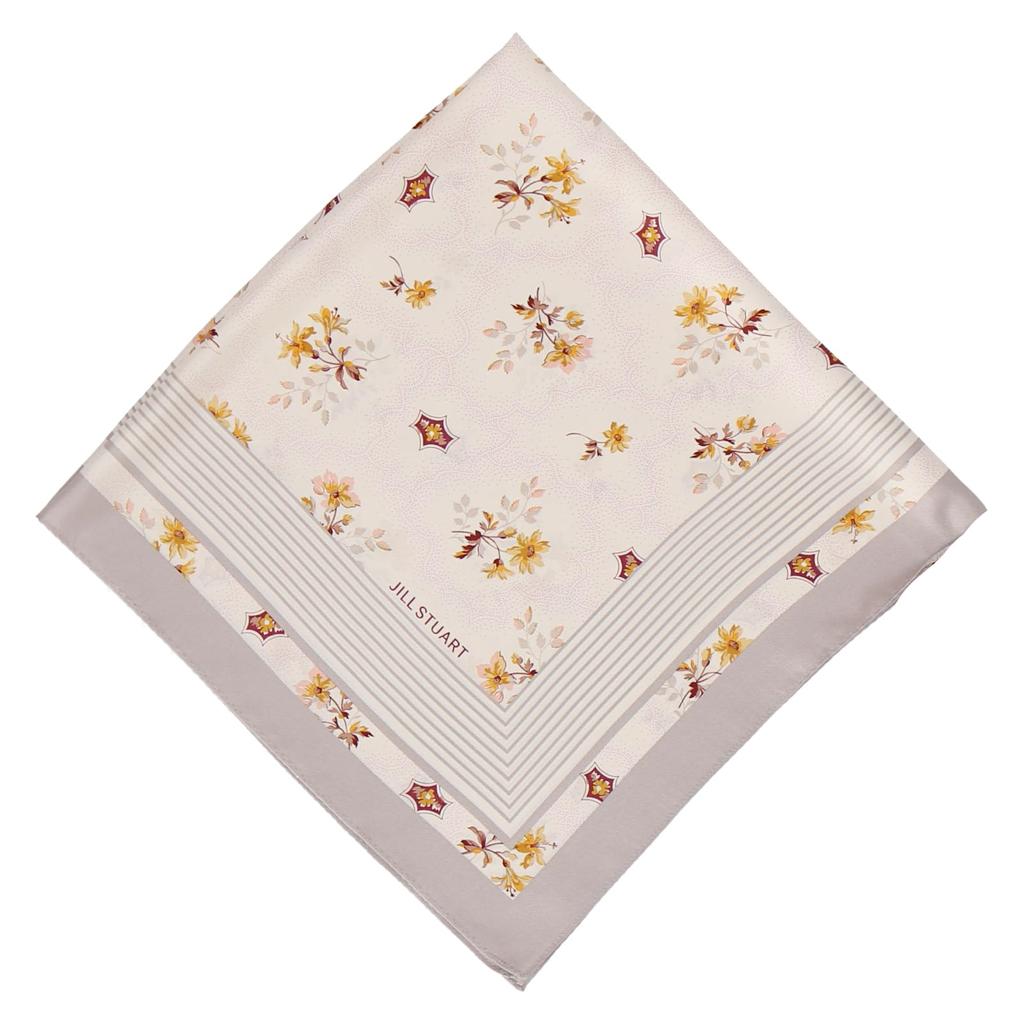 Jill Stuart Silk Print Petite Scarf 60109002 Gray Floral 100 58cm Small Square Neck Bag Handle Accessory Women