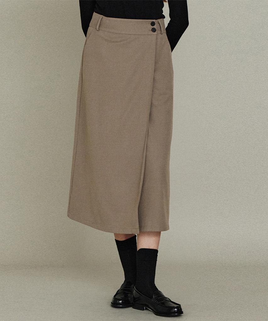 Itove Seoul Wool Button Wrap Skirt Gy