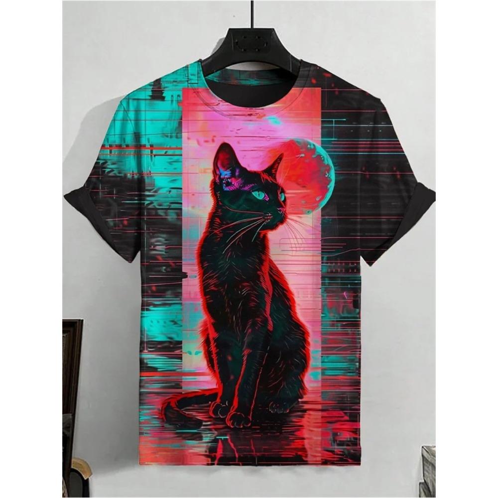 3D T-shirt Men's Cat Printed Comfortable Short Sleeved Comfortable Versatile T-shirts Fashionable