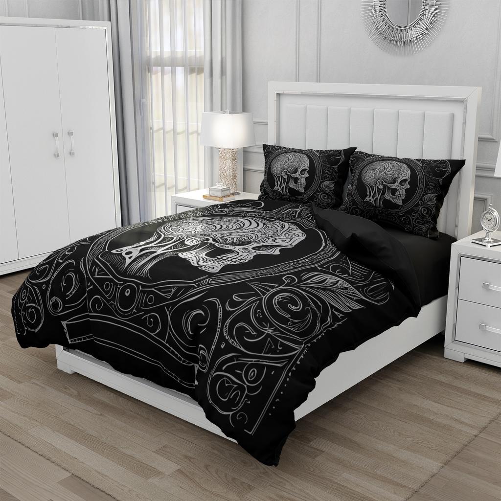 Skull Bedding Set Twin 140x200cm - Vintage Baroque Halloween Duvet Cover 2/3PCS, Luxury Skeleton Comforter cover,Gothic Bed Set