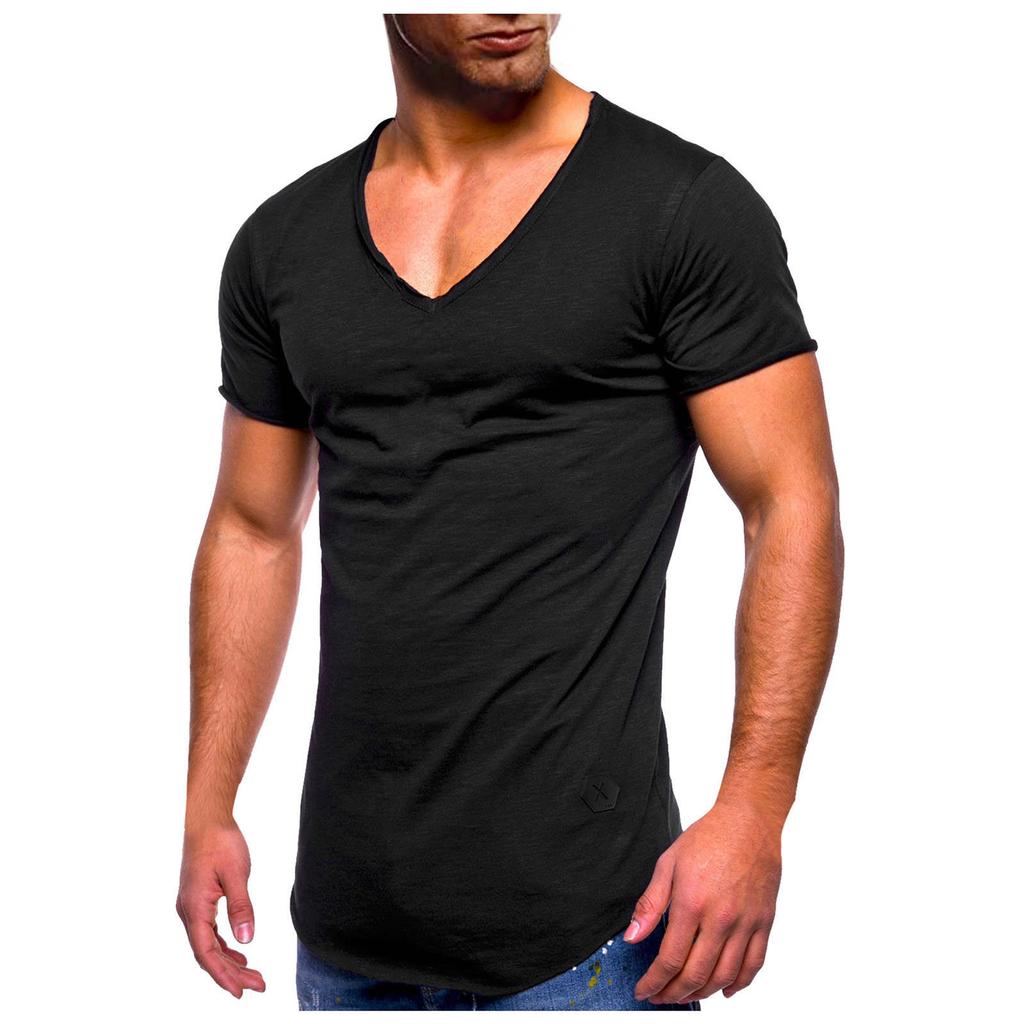 Men Summer Solid Color Plus Size V Neck  Short Sleeves