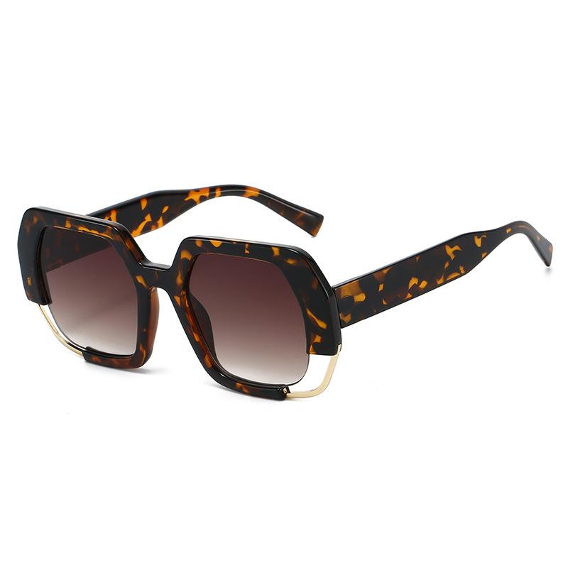 Retro Leopard Print Gradient Oval Sunglasses for Men Women Hollow Frame UV400 Protection Anti UV Design