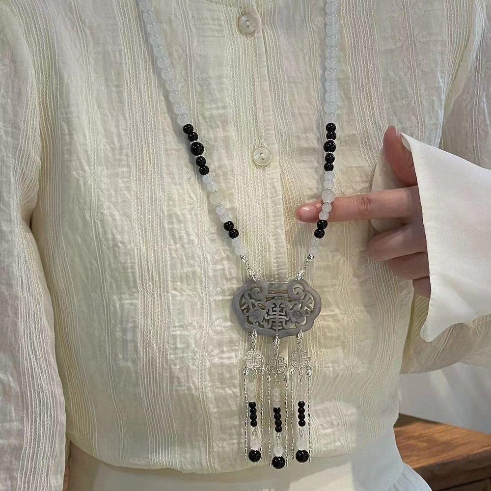 Tang Ming Song Dynasty Horse Face Skirt Necklace Pearl Long Tassel Necklace Chinese Necklace  Hanfu
