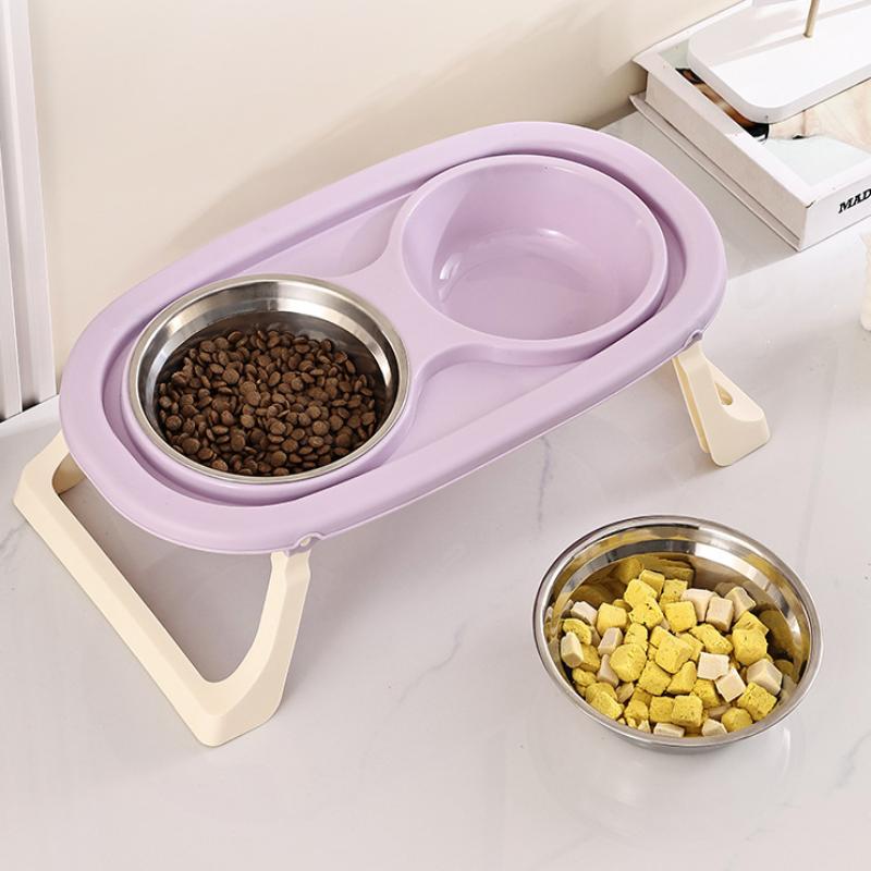 Stainless Steel Dog Bowl Foldable Cute Cat Bowl Double Bowl Leak-Proof Pet Bowl Cat And Dog Feeding Bowl Dog Rice Bowl