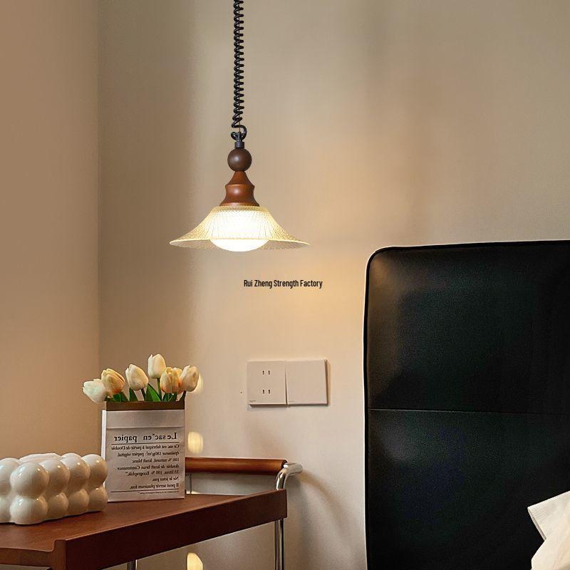 Retro Walnut French Mid-Century Pendant Light for Bedroom, Living Room, and Dining Area