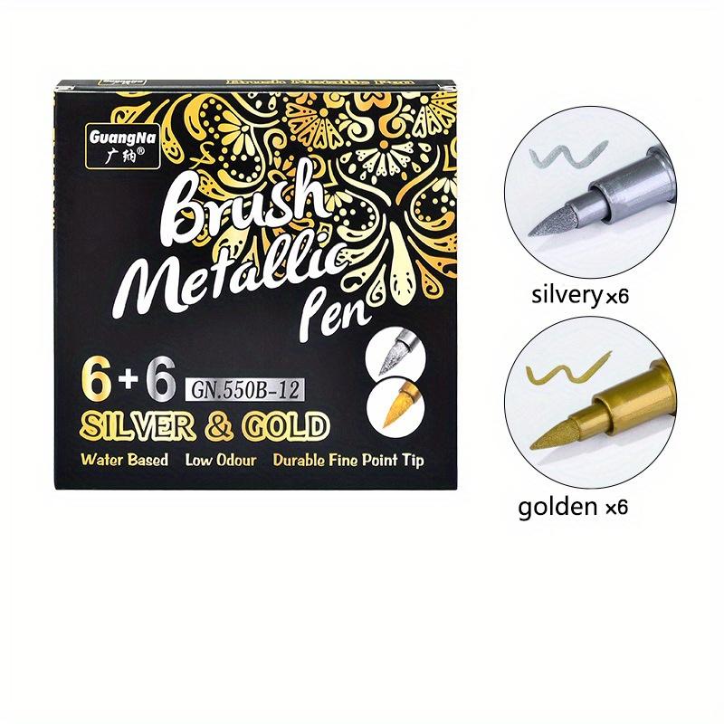12 Colors Soft Brush Head Markers, Metal Color Pens for Rock Painting, Canvas, Wood, Ceramic, Glass, Stone, Fabric, DIY Crafts & Art Supplies