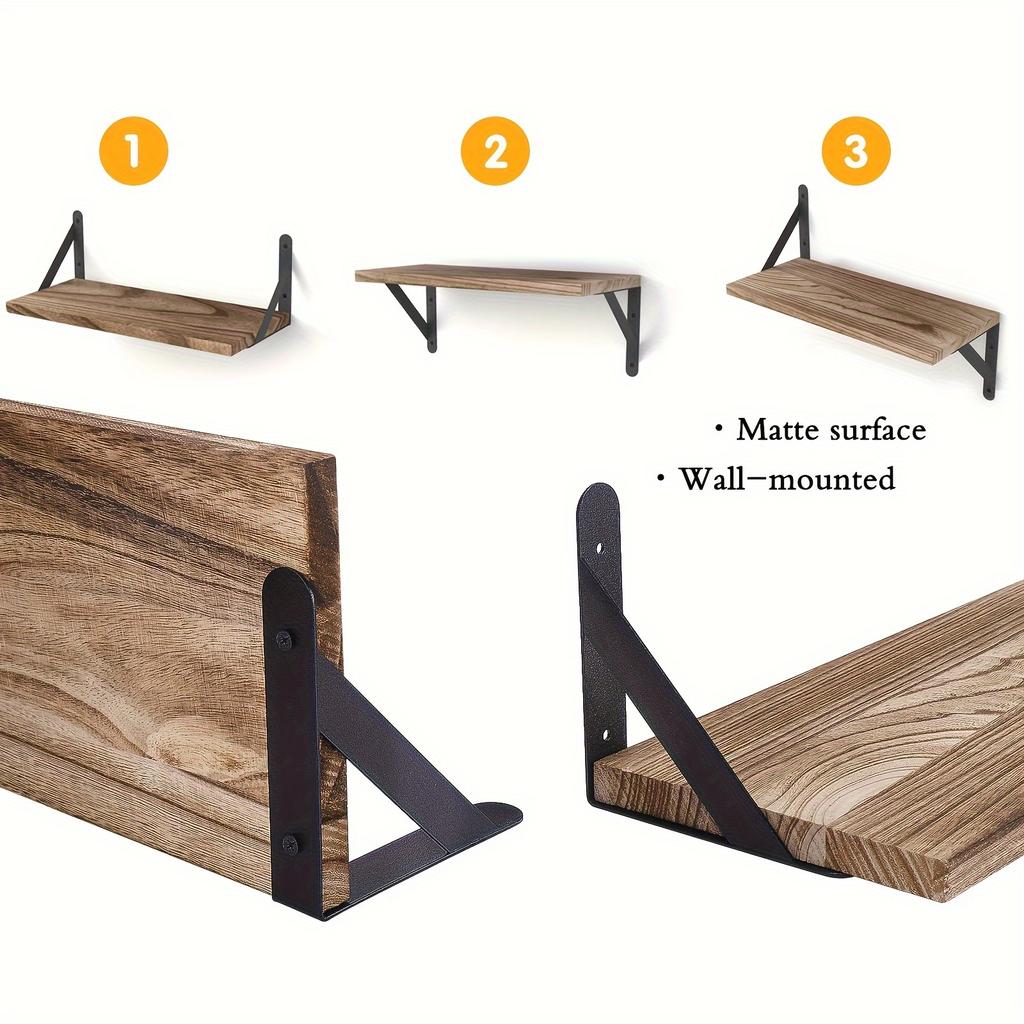 4 Pcs Carbonized Black Floating Shelves, Rustic Wood Shelves, Wall Mounted Shelf for Bathroom Decor, Bedroom, Living Room, Plants, kitchen,bathroom