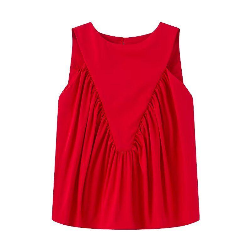 Kaslead New Arrival Women's Fashion Style Stylish Simple and Versatile Pure Color Ruched Sleeveless Vest