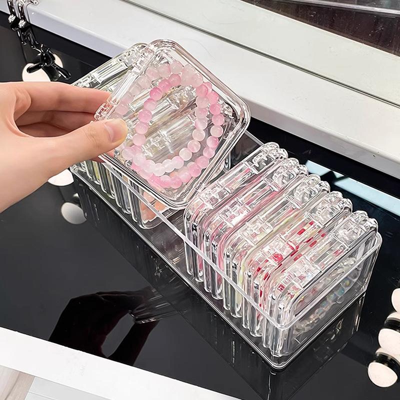 Przezroczyste Kwadratowe Prostokątne Plastikowe Pudełko Organizer na Biżuterię Naszyjnik Kolczyki Pierścionki
