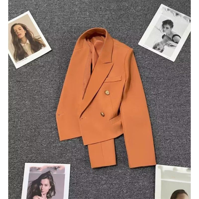 Blazers Cortos Ropa de Mujer Combinación Perfecta Chic Coreano Doble Botonadura Abrigo de Traje Ropa de Oficina para Señoras