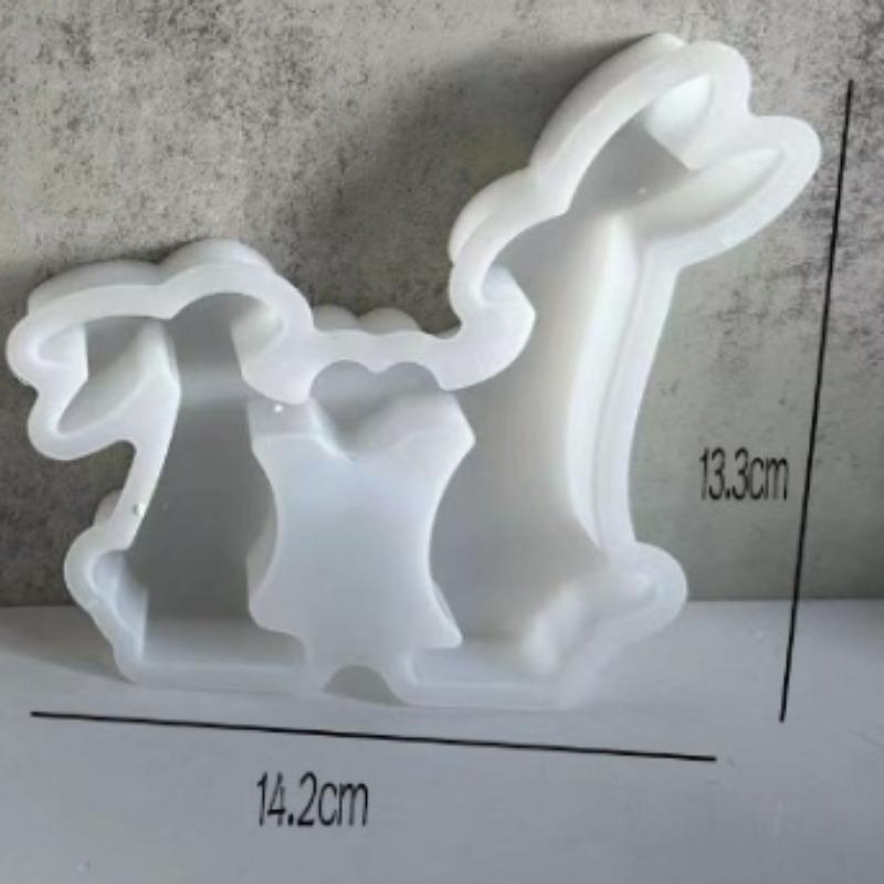 Easter Bunny Couple Rabbit Ornament Mold Cement Gypsum Pouring Silicone Mold Valentine's Day Love Rabbit Molds Home Decoration