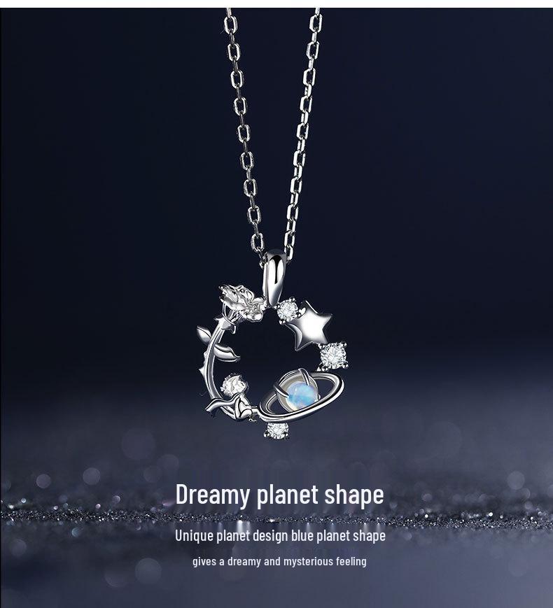 Náhrdelník Malý princ s růží z ryzího stříbra 925 - Elegantní přívěsek planeta, Perfektní vánoční dárek pro ni