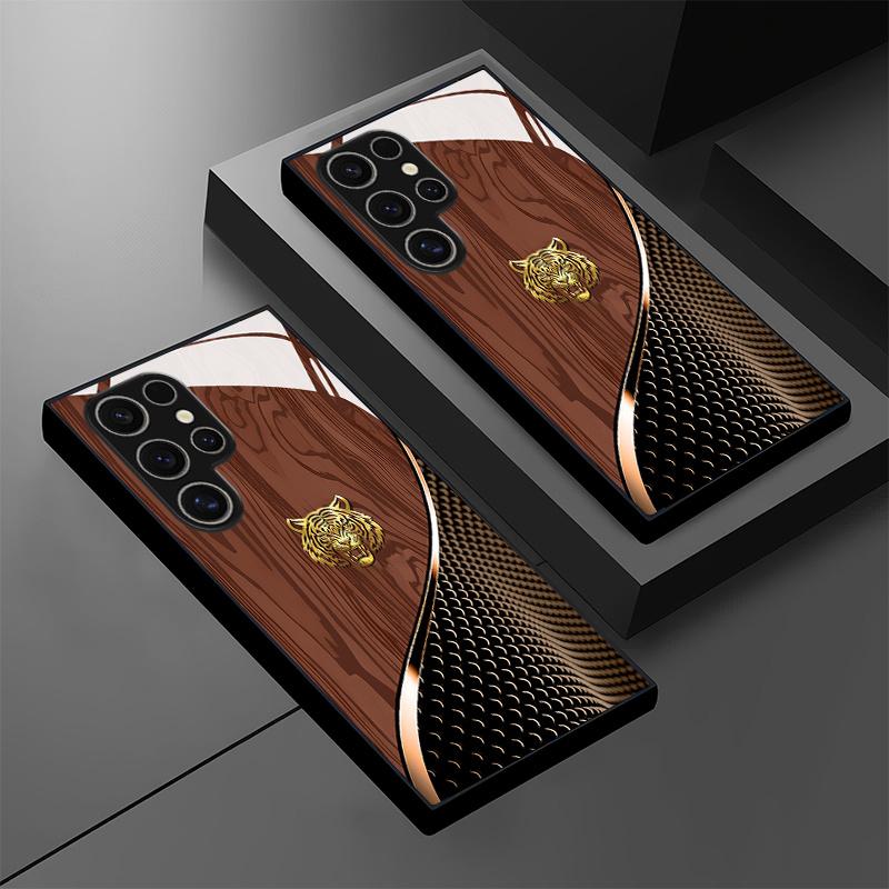 Handsome Golden Tiger Brown Texture Pattern Glass Phone Case Cover for Samsung for Galaxy S26/S25 Ultra/S24/S23+/S22/S20