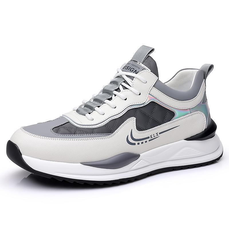 

2025 spring men s sports shoes running leather cowhide men s shoes platform color matching dad shoes casual, light and comfortable 38 белый