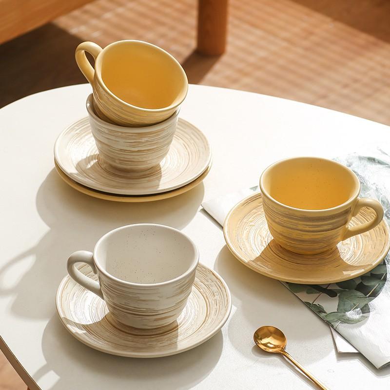 Ceramic Coffee Mug With Saucer Modern Minimalist Office Tea Cup Striped Breakfast Home Cafe
