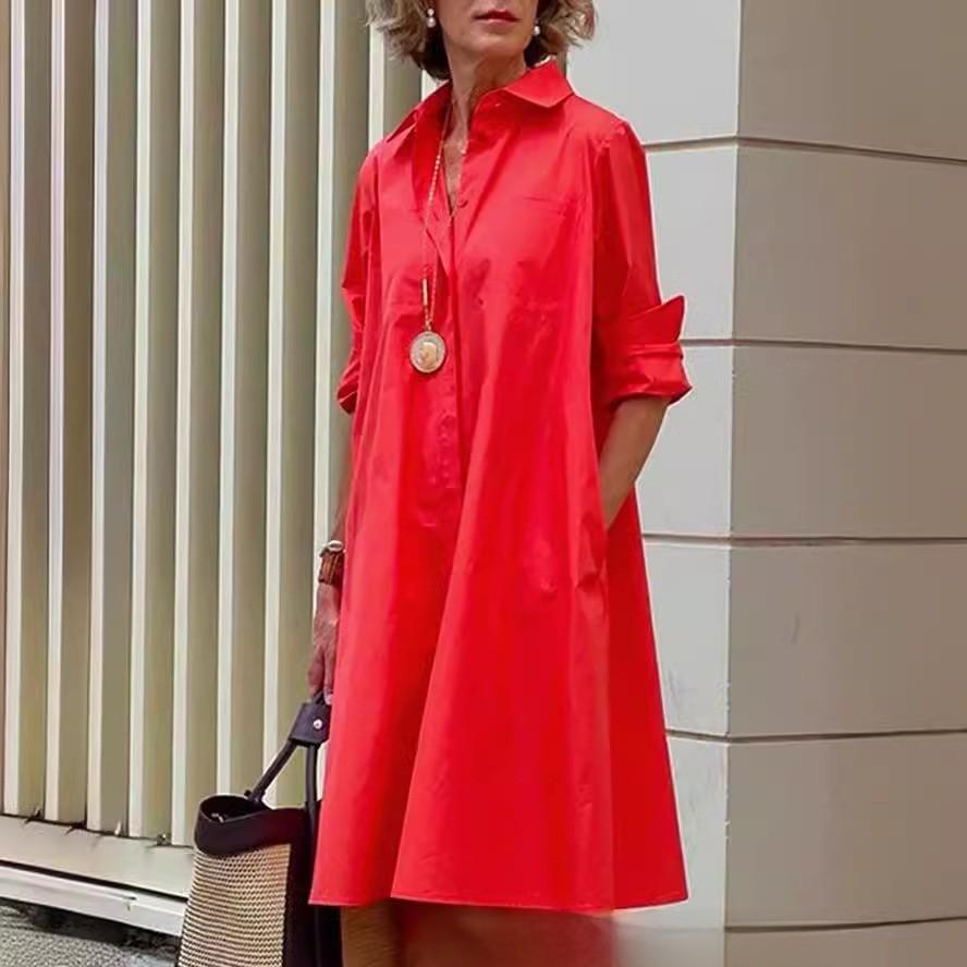 Comoda Camicia Lunga Casual in Lino con Maniche Lunghe da Donna per la Primavera