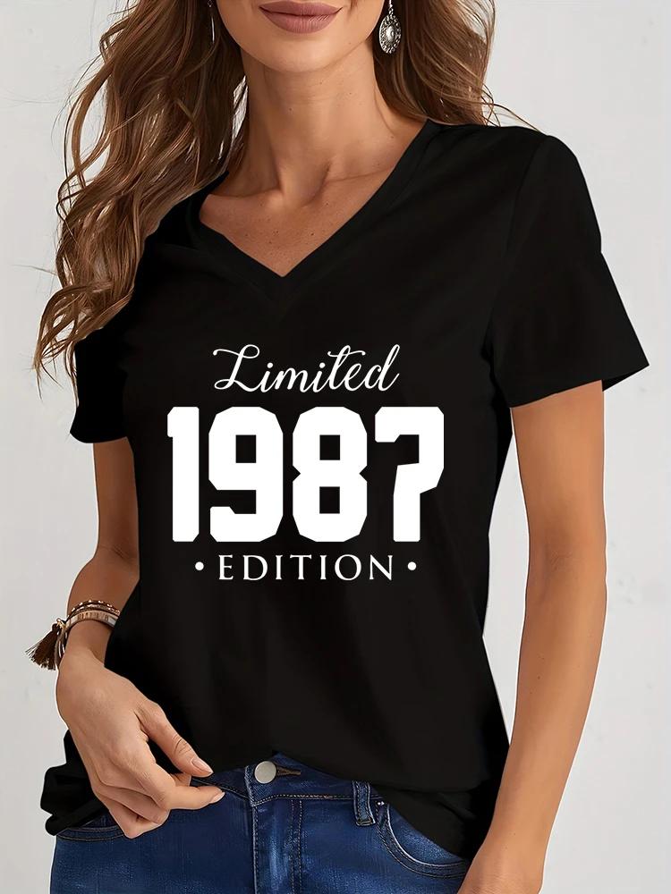 Women V Neck Tshirt Limited 19841985 Edition Graphic Tee Shirt Womens Birthday Y2k Top Funny Vintage Women Oversized T Shirt