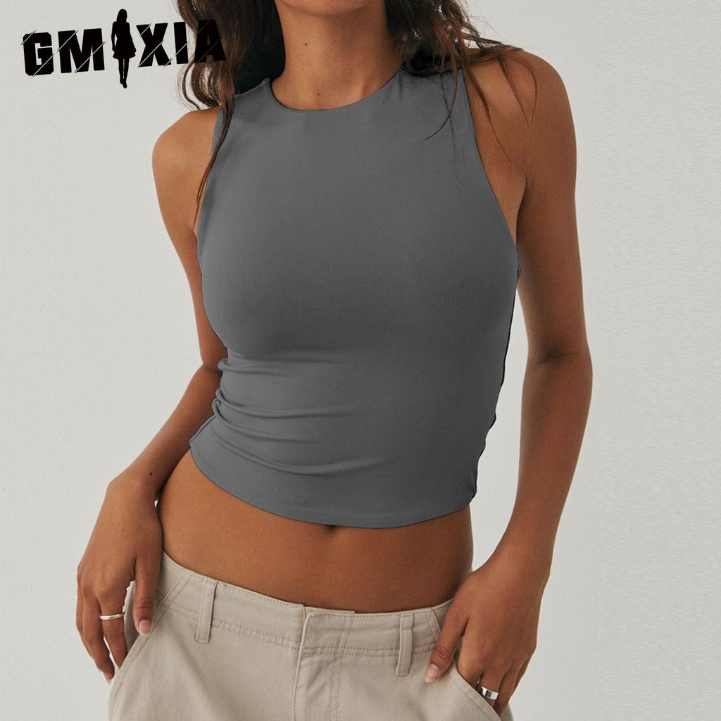 GMXIA Dámské sexy crop tílko bez rukávů s kulatým výstřihem