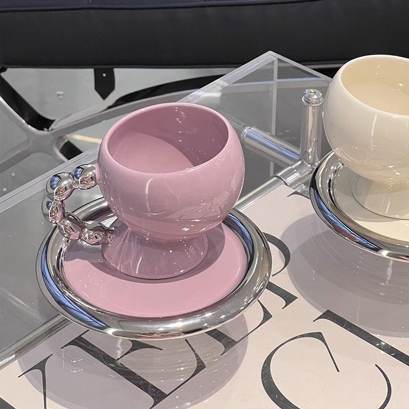 English Afternoon Tea Coffee Cup Saucer Delicate Ceramic White Purple Couple Mug Latte Art Coffee Cup Home Breakfast Mug Gifts