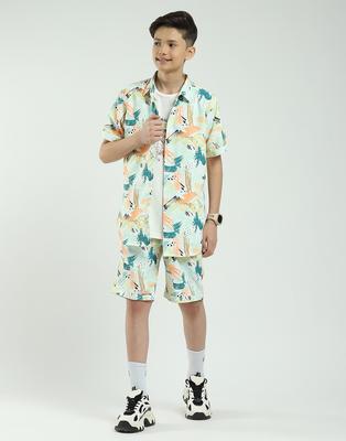 Boys Regular Fit Printed Co-ord Set | Half Sleeve Shirt with Shorts | Casual Co-ord Set for Boys