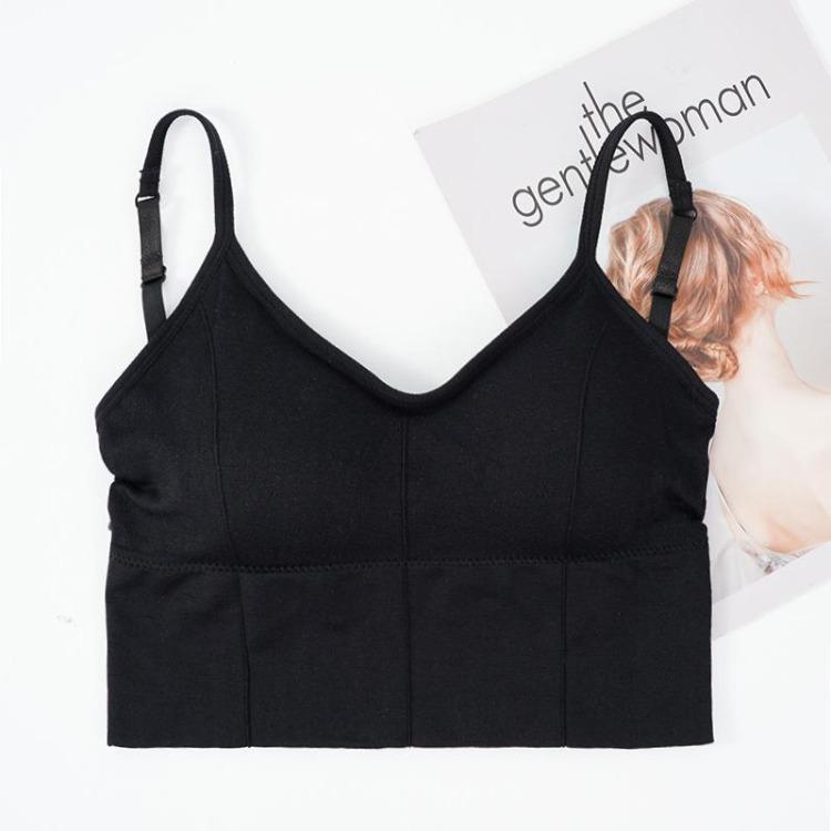 Wirefree Camisole Cropped Tank Top Women Seamless V Neck Removable Yoga Fitness Sport Underwear