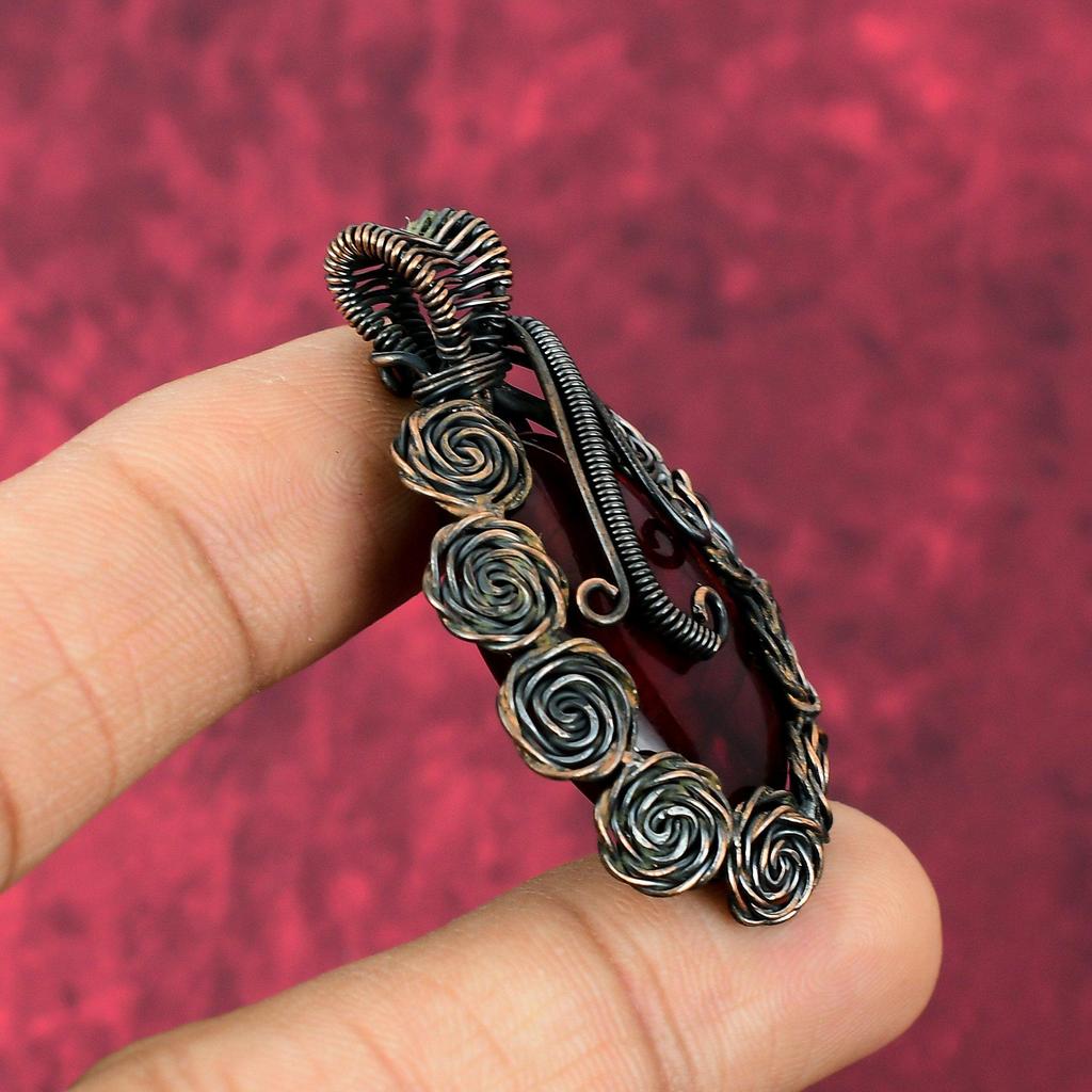 Red Fire Labradorite Pendant Copper Wire Wrapped Handmade Jewelry Gemstone Pendant Copper Wire Wrap Pendant Flower Jewelry Gifts For Mother
