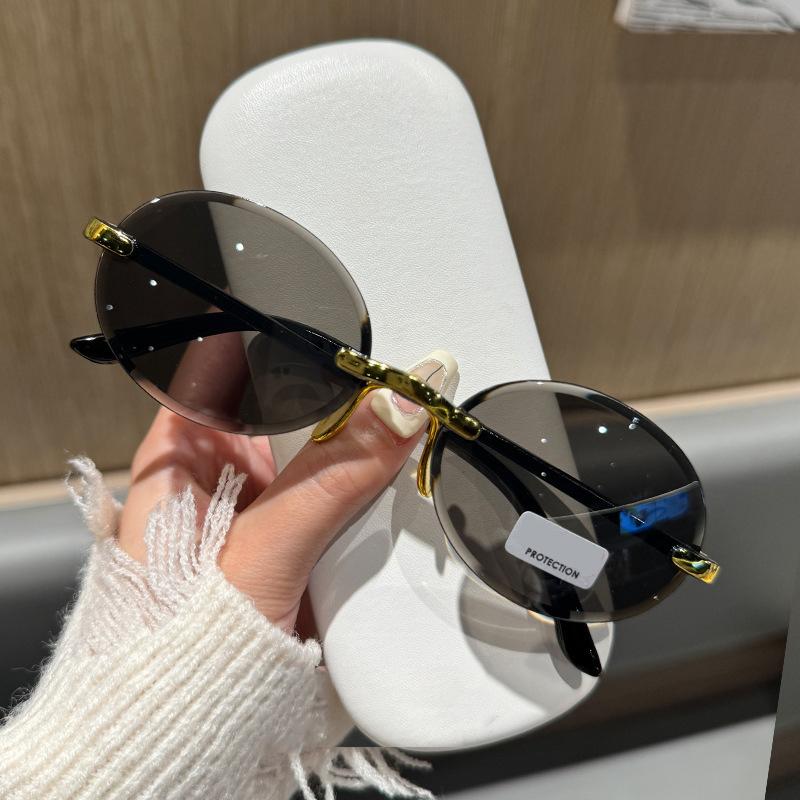 Non-polarizd Rimless Oval Women Sunglasses Vintage Punk Sun Glasses Trendy Frameless Shades
