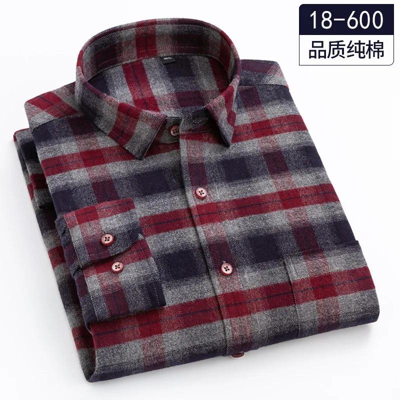 100% Pure Cotton 8XL 7XL Casual Slim Fit Shirt Men Longsleeve Shirt for Men Dad Loose Plaid Shirt Plus Size Button Up Shirt