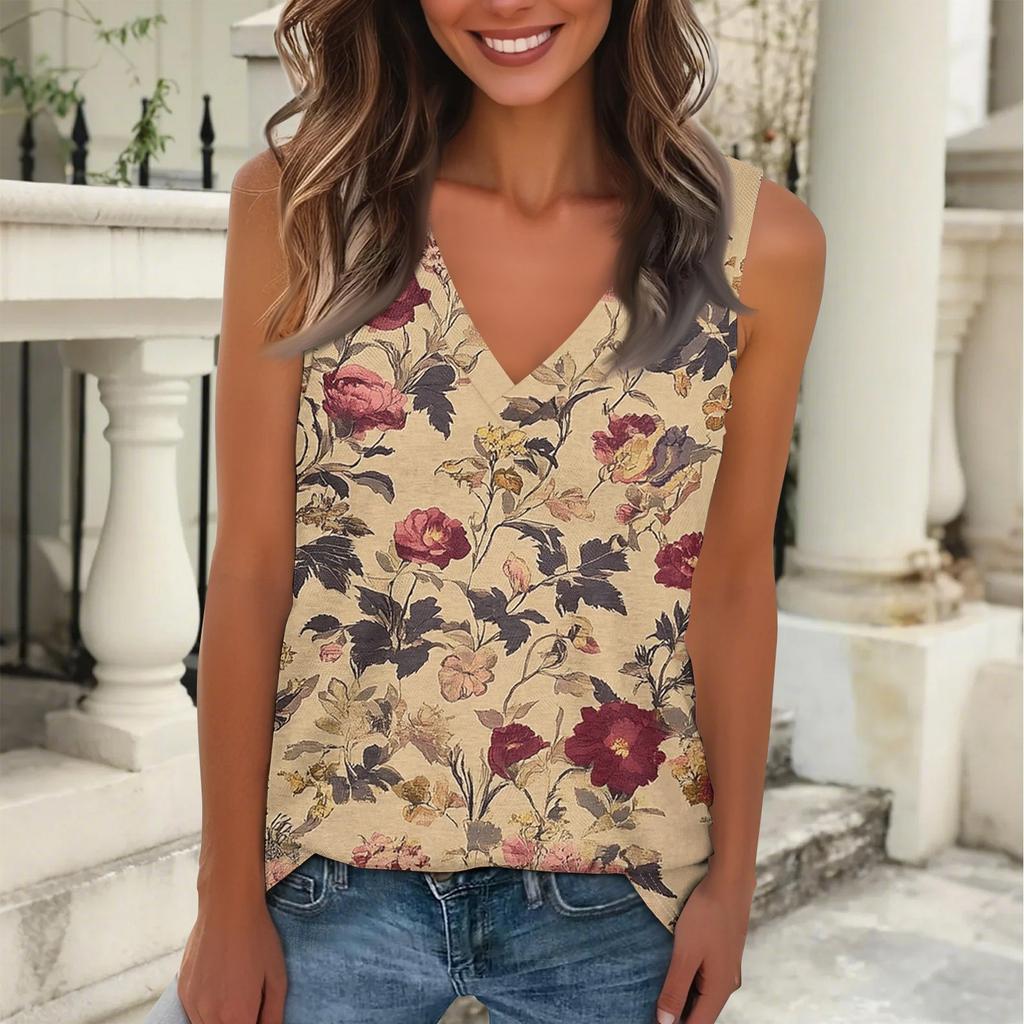 Women's Fashionable And Casual Everyday Versatile Floral Print Slim Vest Top