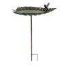 Outdoor Bird Bath Cast Iron Leaf-Shaped Water Bowl Balcony Garden Decoration Metal Bird Statue E5W6