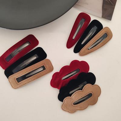 3PC European and America Khaki Red Simple Solid Hair Side Clips Velvet BB Hairpin Girls Women Vintage Korean Hair Accessory
