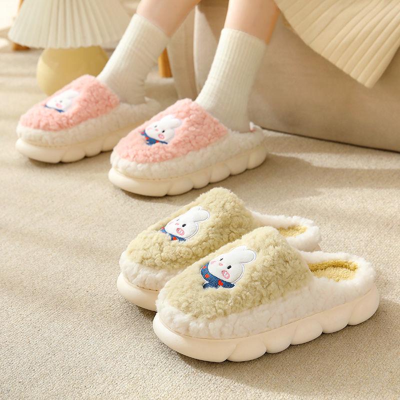 Pantofole Antiscivolo in Velluto di Cotone: Comfort Peloso, a Suola Spessa e a Punta Chiusa per Autunno e Inverno