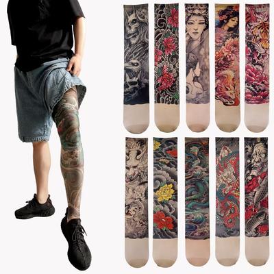 ° Digital Printing Leg Tattoo Single Tube Socks Stockings Trend Summer Thin Style Arbitrary Cut Anti-hook Thigh Socks