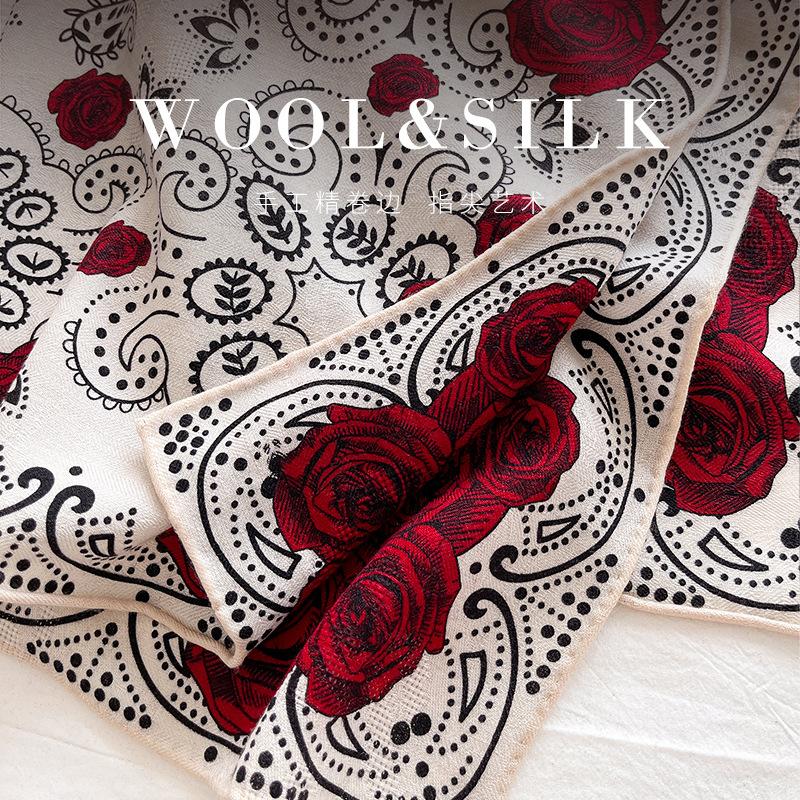 Elegant temperament silk wool scarf women's 2025 autumn and winter warm new silk wool silk scarf high quality silk wool square scarf