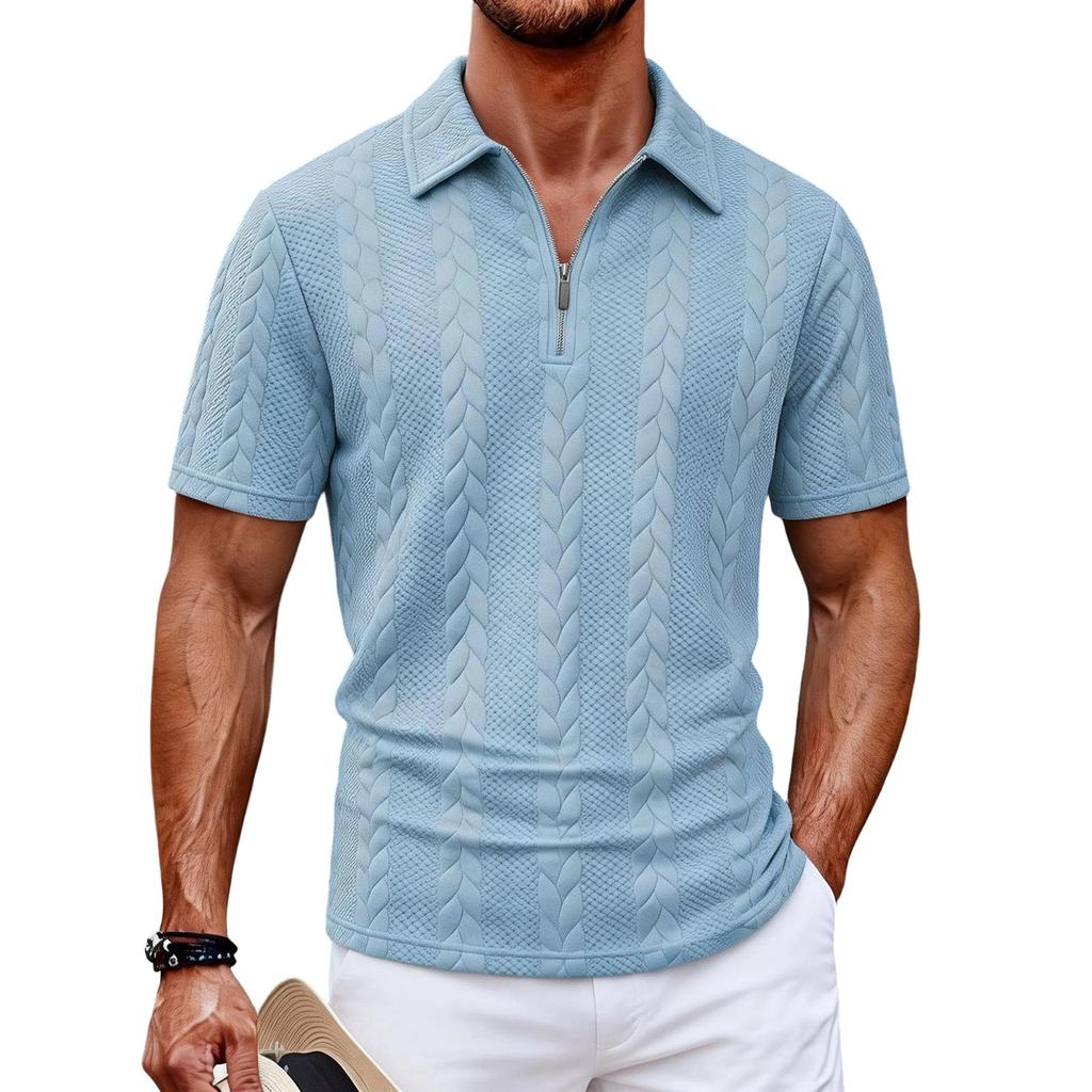 Men's Sweatshirt - Turned Collar - Half-zip Pullover Short-sleeved Shirt