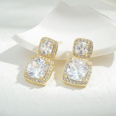Women's Cubic Zirconia Full-shining Silver Needle Earrings