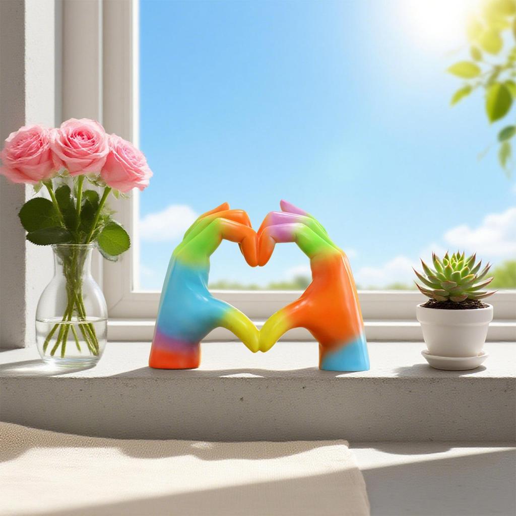Heart Shaped Sculpture Hand Statue Rainbow Love Decor Resin Home Decorations Collectible Figurines For Desk Table Office Living