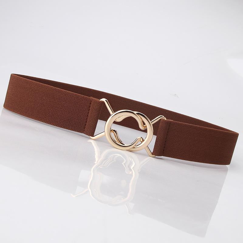 Japanese Minimalist Black Elastic Waist Belt for Women - Slimming Waistband with Round Ring Interlock