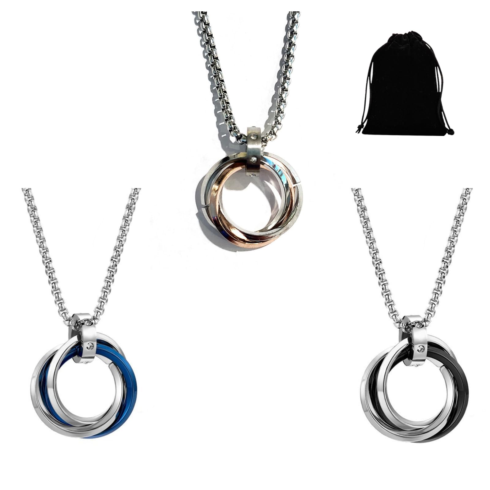 

Necklace Set 3 Pairs Popular Stainless Steel Accessories Pendant Necklace Silver Birthday Gift [Zoomers] Men s Men s Blue/Pink Gold/Black