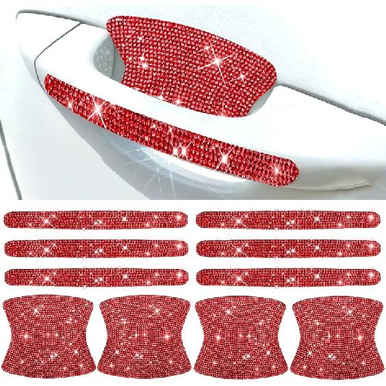 BetterJonny 10PCS Crystal Scratch Protector, Rhinestone Car Bling Scratch Protector for Women and Girls (Silver)