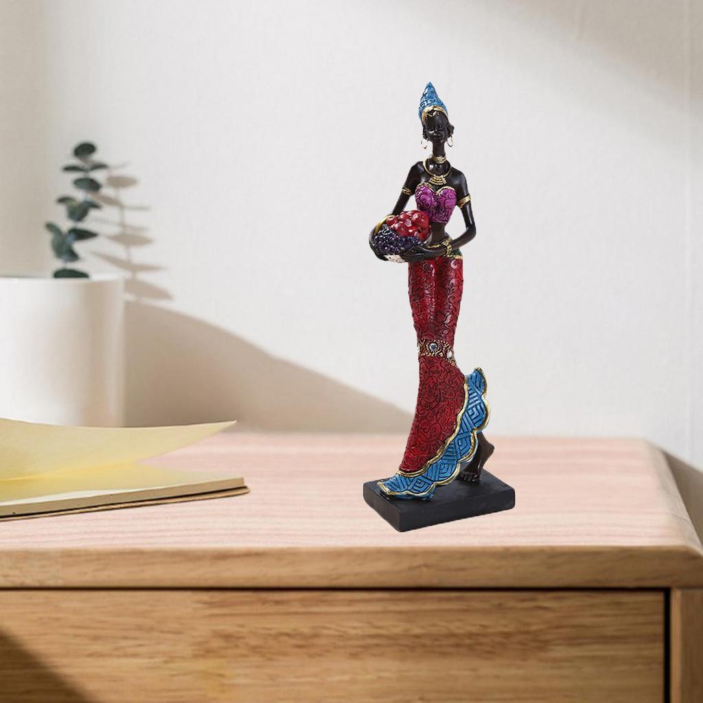 Statua Donna Africana In Resina - Portacandele E Vassoio Portagioelli, Arte Tribale Per Decorazione Casa, Vintage, 18,5 Cm
