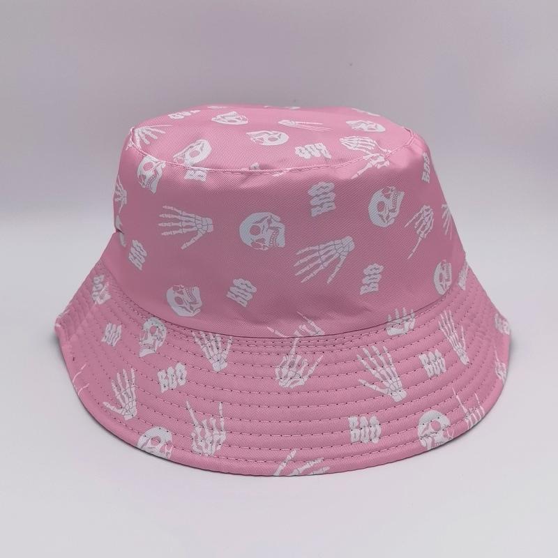 Skull trendy versatile sunshade sun hat summer double-sided pot hat printed bucket hat women